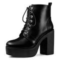 Allegra K Women's Platform Chunky High Heel Lace Up Combat Boots Black 4 UK/Label Size 6 US