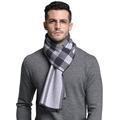 RIONA Men's Australian Merino Wool Plaid Knitted Scarf - Soft Warm Gentleman Neckwear 9640_ligrey One Size