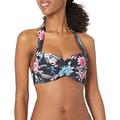 Seafolly Women's Twist Soft Cup Halter Bikini Top Swimsuit, Water Garden Black, 10