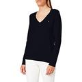 Tommy Hilfiger - Women's Heritage V-Neck Sweater - Womens Jumpers - Knitwear Women's - Tommy Hilfiger Women - Organic Cotton Top - Blue - Size XXL