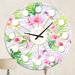 East Urban Home Tropical Botanicals & Flowers VI - Mid-Century Modern wall clock Metal in Green/Pink/Yellow | 23 H x 23 W x 1 D in | Wayfair