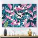 East Urban Home Oversized Handdrawn Tropical Flowers Mid-Century Wall Clock Metal in Blue/Pink | 36 H x 28 W x 1 D in | Wayfair