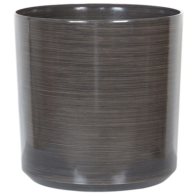 Blumentopf Grau Lehm-Faser-Mischung ⌀ 35 cm Streifen Muster Glänzend Rund Zylinderform Modern für Outdoor Indoor Garten 
