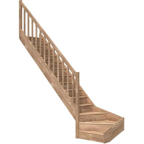 DOLLE Raumspartreppe Wangentreppe Paris Holztreppe, Rechteckstäbe, 1/4 gewendelt (links),bis 318 cm,Eiche,mit Setzstufen,versiegelt