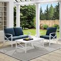 Kaplan 3Pc Outdoor Metal Conversation Set Navy/White - Loveseat, Chair , & Coffee Table - Crosley KO60014WH-NV