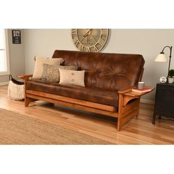 The Twillery Co.® Stratford Full Futon & Mattress Faux Leather/Wood/Solid Wood in Brown | 37 H x 82 W x 31 D in | Wayfair