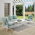 Kaplan 4Pc Outdoor Metal Conversation Set Mist/White - Loveseat, Coffee Table, &Two Chairs - Crosley KO60009WH-MI