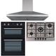 SIA 60cm Black True Fan Double Electric Oven, 70cm Gas Hob & Chimney Cooker Hood