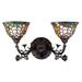 Astoria Grand Diane Rosebush 2-Light Wall Sconce Tiffany Glass in Brown/Green/Pink | 11 H x 21 W x 12 D in | Wayfair