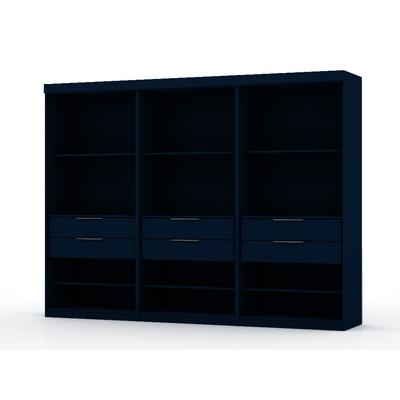 Mulberry Open 3 Sectional Modem Wardrobe Closet with 6 Drawers - Set of 3 in Tatiana Midnight Blue - Manhattan Comfort 113GMC4