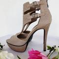 Jessica Simpson Shoes | Jessica Simpson T-Strap Platform Stiletto | Color: Gray/Tan | Size: 7