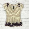 Anthropologie Tops | Lithe Anthro Sz 2 Embroidered Cotton Capsleeve Top | Color: Cream/Purple | Size: 2