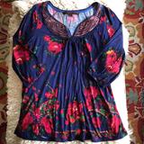 Anthropologie Tops | Anthropologie Floral Knit Embroidered Top/Pretty | Color: Blue/Pink | Size: L