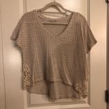 American Eagle Outfitters Tops | American Eagle Cropped V-Neck Sweater Tee | Color: Cream/Tan | Size: M