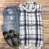 American Eagle Outfitters Tops | American Eagle Boyfriend Fit Flannel | Color: Blue/White | Size: M