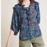 Anthropologie Tops | Anthropologie Peasant Top | Color: Blue/Purple | Size: L
