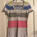 American Eagle Outfitters Tops | American Eagle Striped V-Neck T-Shirt | Color: Gray/Pink | Size: M