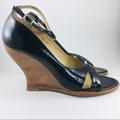 American Eagle Outfitters Shoes | American Eagle Patent Leather Open Toe Wedge | Color: Black | Size: 10