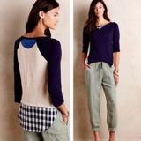 Anthropologie Tops | Anthropologie Little Yellow Button M Backstory Tee | Color: Blue/Cream | Size: M