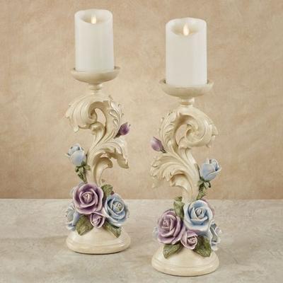 Antique Rose Floral Candleholders Multi Pastel Pair, Pair, Multi Pastel