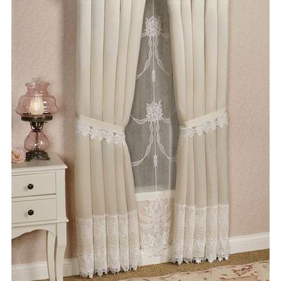 Trousseau Lace Tailored Curtain Pair, 112 x 84, Ivory