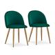 OFCASA Dining Chairs Set of 2 Velvet Padded Seat Curved Backrest Kitchen Counter Chairs with Wood Effect Metal Legs Lounge Reception Chairs for Living Room Bedroom and Office, Green