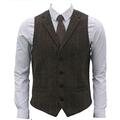 Ruth&Boaz 2Pockets 4Buttons Wool Herringbone Plaid Tailored Collar Suit Vest (S, Herringbone Plaid Hunter Green)
