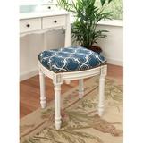 Charlton Home® Polizzi Solid Wood Vanity Stool Linen/Wood/Upholstered in Blue | 19 H x 16 W x 15 D in | Wayfair 4C90D8FCCFCE4FF18B2BF788B49B26D9