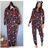 Disney Intimates & Sleepwear | Disney Minnie Mouse Hooded Fleece Pajamas | Color: Black/Red | Size: M