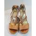 Coach Shoes | Coach "Jina" Logo Plaque Tan Wedge Sandals Sz 8.5m | Color: Gold/Tan | Size: 8.5