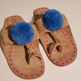 Anthropologie Shoes | Anthropologie Fique Leo Pom Pom Slide Sandals | Color: Blue/Tan | Size: 7