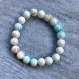 Anthropologie Jewelry | New Pearl Turquoise Glass Beaded Stretch Bracelet | Color: Blue/White | Size: Os