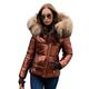 Aox Women Winter Faux Fur Hood Down Coat Lady Thicken Puffer Slim Zipper Jacket Parka (14, Brown Faux Fur)