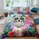 Loussiesd Sugar Skull Duvet Cover Set Double Size Skull Bones Rose Floral Print Bedding Set Decorative Flowers Microfiber Polyester Comforter Cover with 2 Pillow Shams, 3 Pieces, Zipper