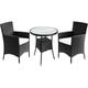 Casaria Salon de jardin en polyrotin ensemble 1 table 2 chaises avec coussins plateau verre jardin