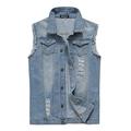 NASKY Mens Fit Retro Ripped Demin Jeans Gilets Jacket Vest Waistcoat Top Vest (Medium, Light Blue)