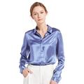 LilySilk Women's Charmeuse Silk Blouse Long Sleeve Ladies Top Shirt 100% Pure 22 Momme Grade 6A Silk (L/16, French-Blue)