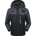 GEMYSE Men's Mountain Waterproof Ski Jacket Windproof Fleece Outdoor Winter Coat with Hood (Black Grey,L)