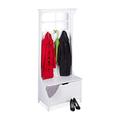 Relaxdays Garderobe Landhausstil, mit Spiegel, Sitzbank & Stauraum, 3 Haken, Flurgarderobe, HBT 186 x 81 x 44,5 cm, weiß