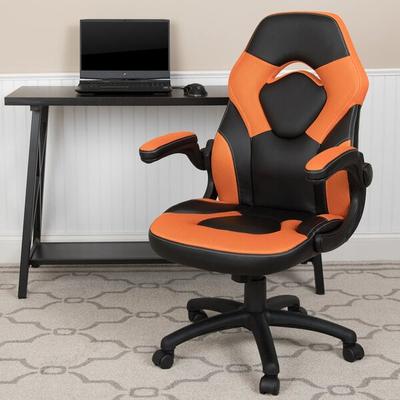 Flash Furniture CH-00095-OR-GG High-Back Orange LeatherSoft Swivel Office Chair / Video Game Chair with Flip-Up Arms