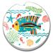 Highland Dunes Otomi Fish Absorbent Stone Car Coaster Stoneware in Blue/Green/Yellow | 0.8 H x 2.6 D in | Wayfair C9302695A1DC4B9B8FDD0461043E5910