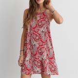 American Eagle Outfitters Dresses | American Eagle High Neck Paisley Shift Dress | Color: Cream/Red | Size: M