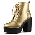 Allegra K Women's Platform Chunky High Heel Lace Up Combat Boots Gold 5.5 UK/Label Size 7.5 US