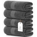 White Classic Luxury Bath Towels Large Pack of 4, Hotel Quality Bathroom Towel 137 x 68 Set, Grey Shower Cotton Towels 4 Pack, Large Thick Plush Bath Towels 700 Gsm For Body, Hair, Pool, Dark Grey