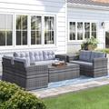 Latitude Run® Amanda 7-Person Wicker/Rattan Outdoor Seating Group w/ Cushions Synthetic Wicker/All - Weather Wicker/Wicker/Rattan in Gray | Wayfair