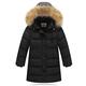 iDrawl Unisex Boys Girls Winter Hooded Down Coat Mid-Long Padded Jacket Parka Coat for Age 12 to 13 Black