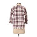 Forever 21 Long Sleeve Button Down Shirt: Burgundy Plaid Tops - Women's Size Small