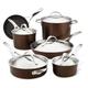 Anolon Nouvelle Copper Hard Anodized Nonstick Cookware Pots and Pans Set, 11 Piece, Sable