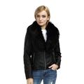 Bellivera Women's Faux Leather Short Jacket, Moto Jacket with Detachable Faux Fur Collar for Winter, Black9201, L