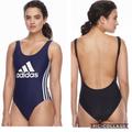 Adidas Swim | Adidas Navy White Logo Stripe One Piece Low Back | Color: Blue/White | Size: L
